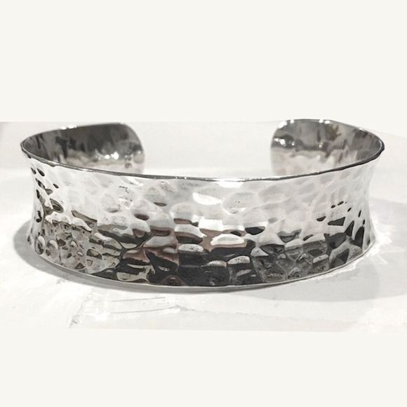VINTAGE Sterling Silver Hammered Cuff Bangle Bracelet - Picture 5 of 5